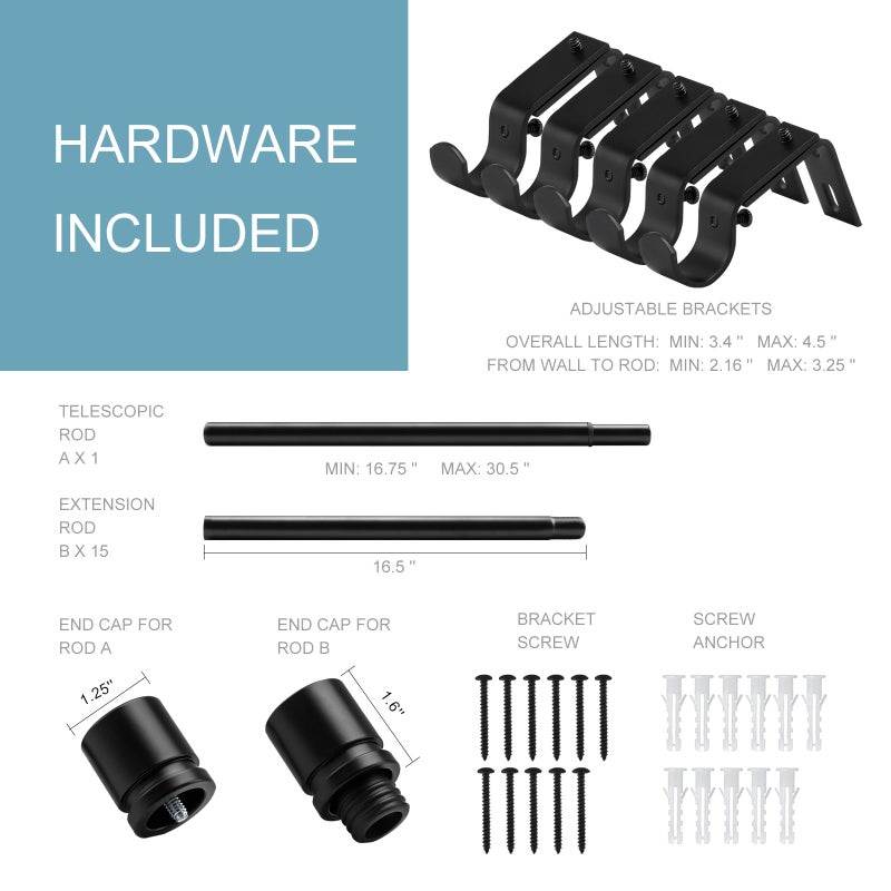 Byondeth Curtain Rods for Windows 16 to 240 Inches Adjustable Length 1 Inch Diameter Window Curtain Rod with Aluminium Finials, Black - Image 4