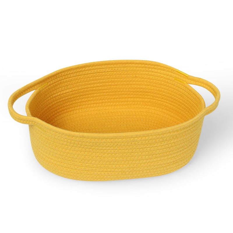 MEGASKET Yellow Woven Basket 13 x 9 x 5 Baskets for Gifts Empty Cute Cotton Rope Cat Dog Toy Bin Box Small Woven Bin for Organizing Yellow Room Decor Nursery Cloth Diaper Storage Organizer - Image 2