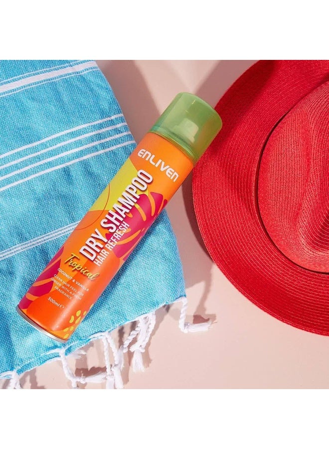 Enliven Tropical Dry Shampoo 300ml – No-Wash Solution for Soft, Refreshed Hair | Quick Fix for Oily Hair with a Long-Lasting Summer Scent - Image 2