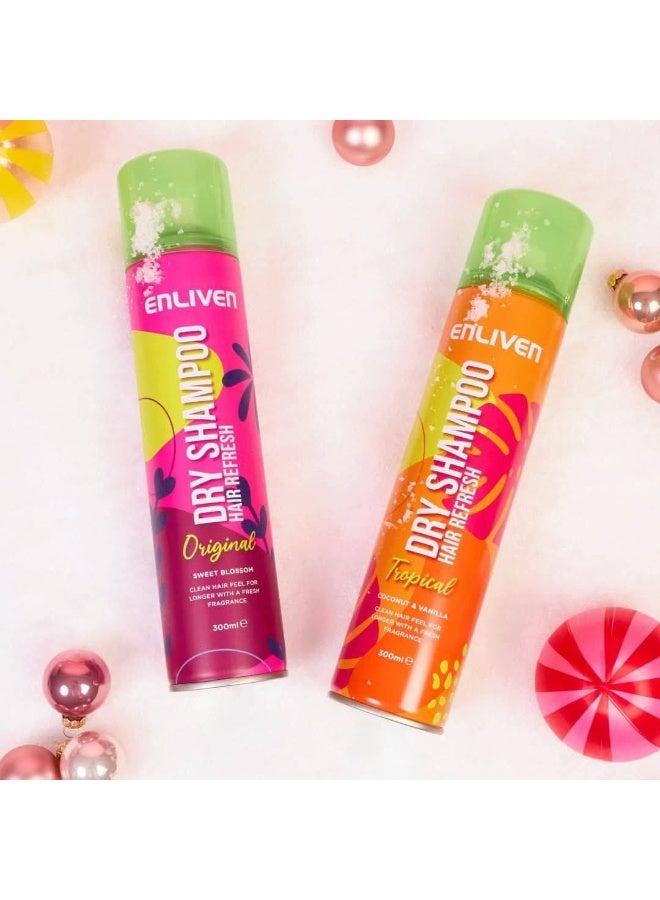 Enliven Tropical Dry Shampoo 300ml – No-Wash Solution for Soft, Refreshed Hair | Quick Fix for Oily Hair with a Long-Lasting Summer Scent - Image 1