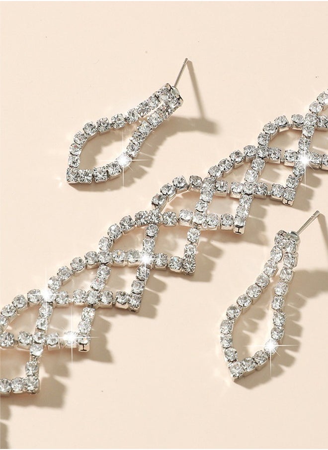 DUNISO - 2Piece Necklace and Earrings Set Full Diamond Necklace Crystal Earrings Wedding Bridal Bridesmaid Costume Jewelry Set for Women and Girls Dress Accessories - Image 1
