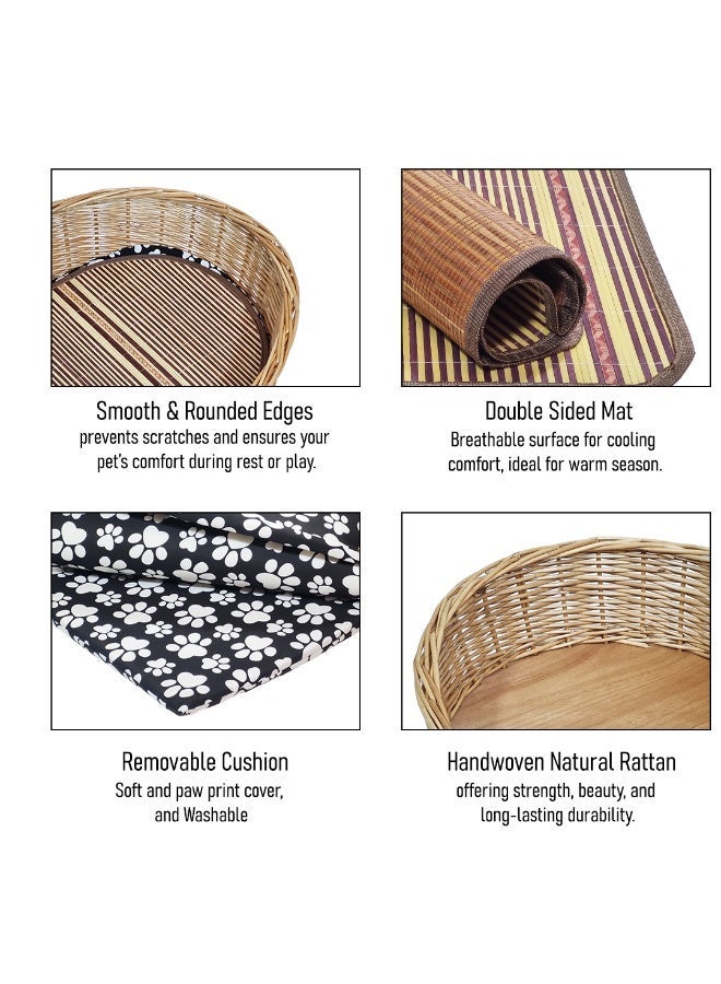 أن ان سي بيتس سرير للكلاب مع وسادة ناعمة وسجادة مزدوجة الجوانب لجميع المواسم، تصميم صديق للبيئة وخفيف الوزن، 82 سم سرير مريح وقوي من الخيزران الطبيعي، متين، قابل للتهوية، ومثالي للقطط والكلاب (بني) - Image 4
