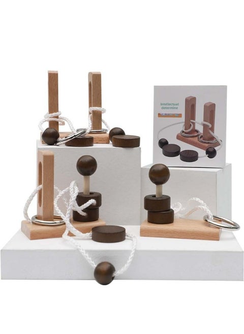 Wooden Topology Unleash Rope Toy Column Unleash Rope Series Unleash Unlock Toy Fun Kongming Lock Luban Lock-Color:Choose Any 3 Pieces (remark Order)