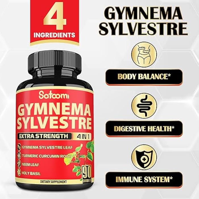 Satoomi Pure Gymnema Sylvestre Capsules Extract - 90 Capsules for 3-Month - Combined with Neem Leaf, Holy Basil & Turmeric Curcumin Root - Image 3