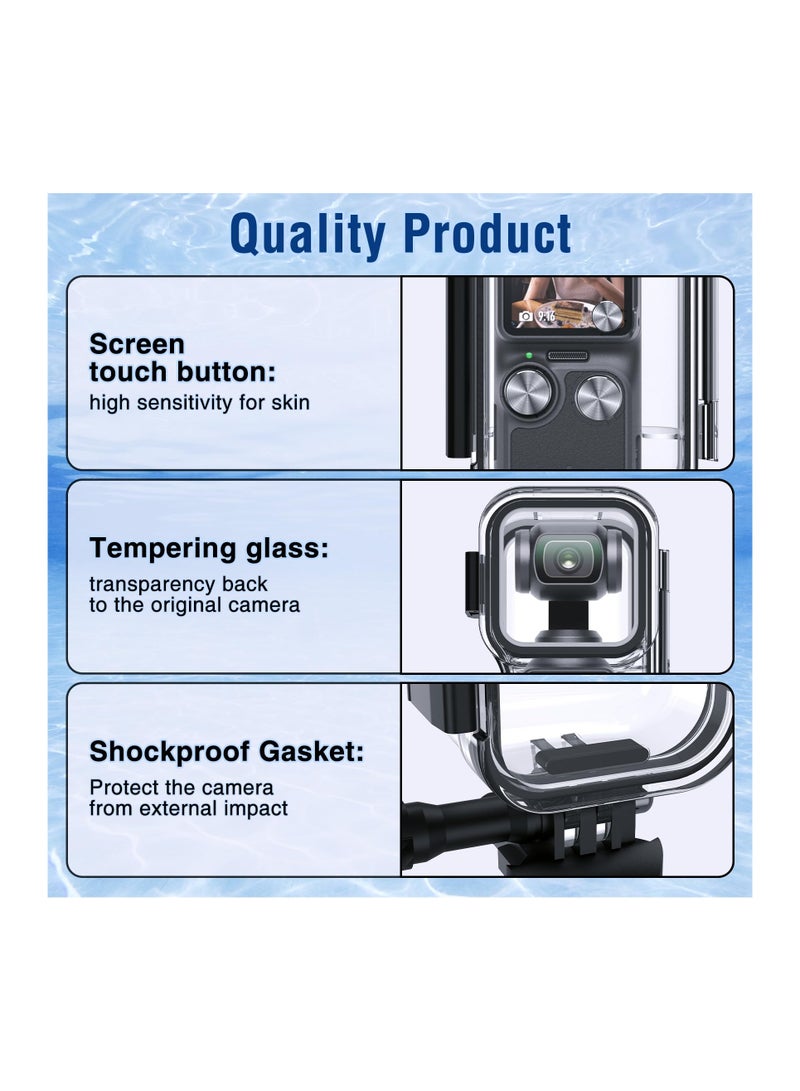 Zikra Waterproof Housing Case for DJI Osmo Pocket 3, Touchscreen Underwater Diving Protective Shell Waterproof up to 50m/164/ft with Helmet Bracket & 1/4 Bracket Accessories - Image 4