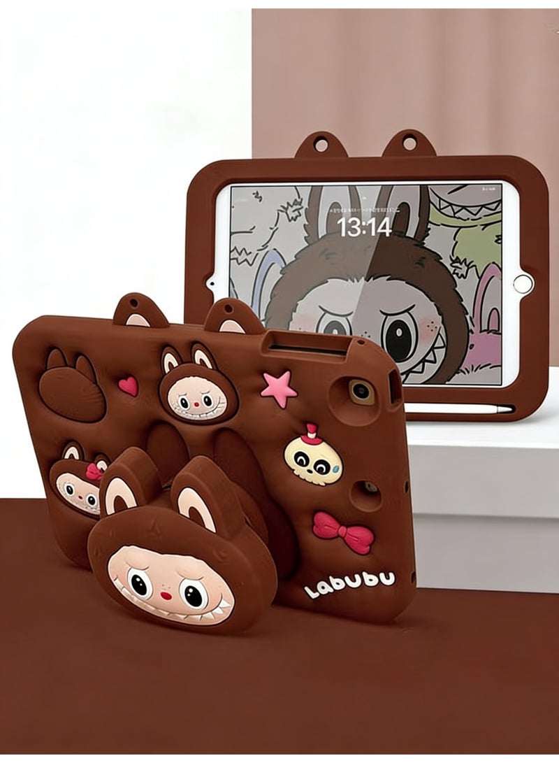 Labubu Kids Case for Samsung Galaxy Tab A9 8.7 inch – BPA-Free Shockproof EVA Shell with Anti-Glare Screen Protector, Detachable Strap, Built-in Handle/Stand & Pen Slot, Brown - Image 1
