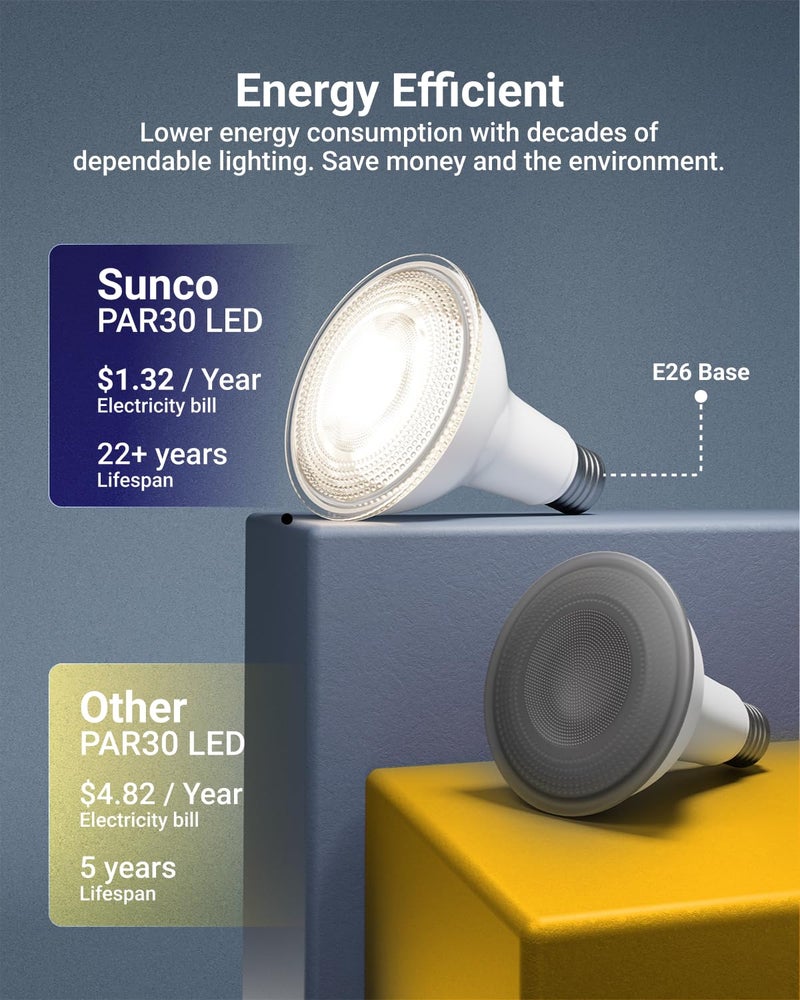 Sunco Lighting Sunco 4 Pack PAR30 LED Dusk to Dawn Light Bulbs, 850 Lumens, 11W, 5000K Daylight, Non-Dimmable, E26, Wet Rated Outdoor Flood Light Bulb with Photocell Sensor, for Porch, Patio, Backyard, UL - Image 5