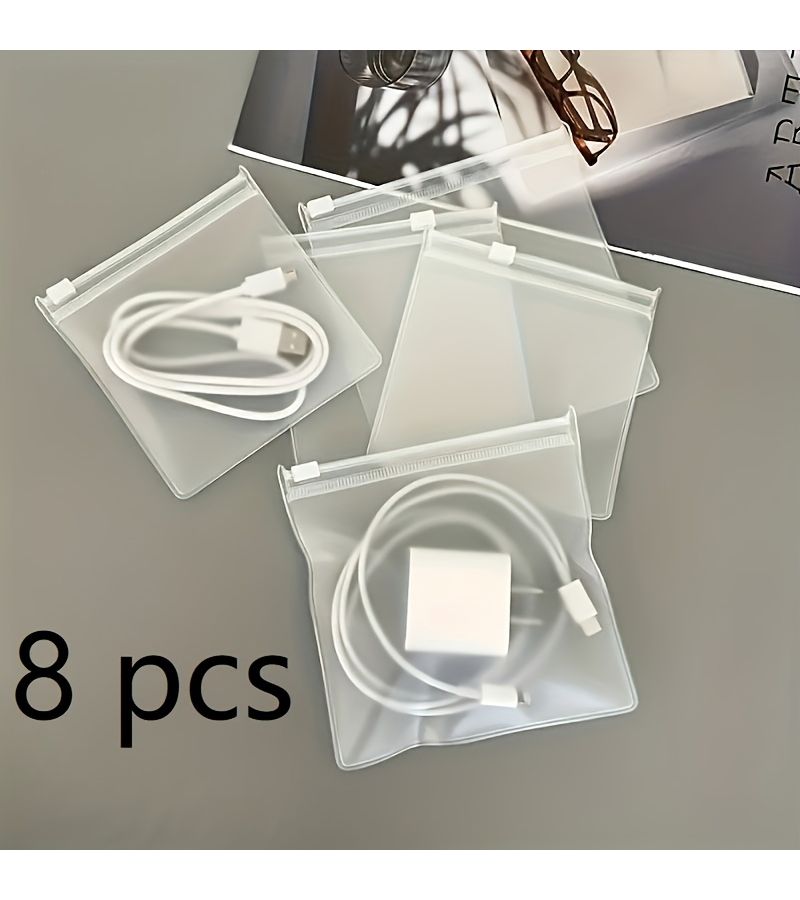 8pcs Reusable Clear Eva Zipper Bags With Air Holes For Cables And Chargers - Image 1