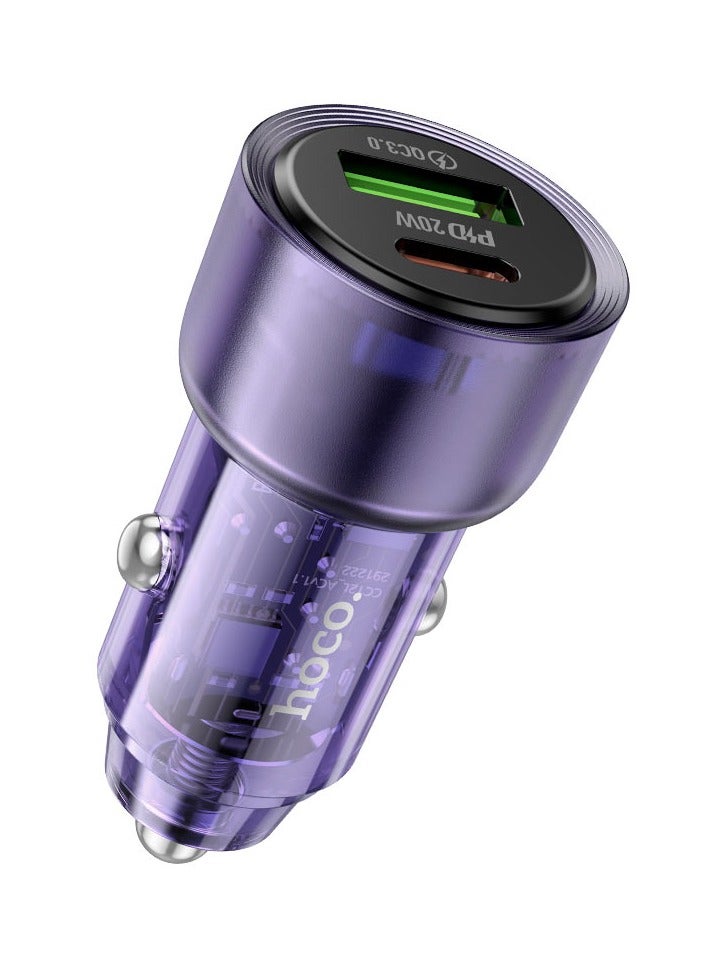 Hoco High-Efficiency 38W Hoco Z52 Fast Car Charger Featuring Transparent Shell Design, Universal DC12-24V Support, and Advanced Safety Protections for Secure and Durable In-Car Charging - Image 1