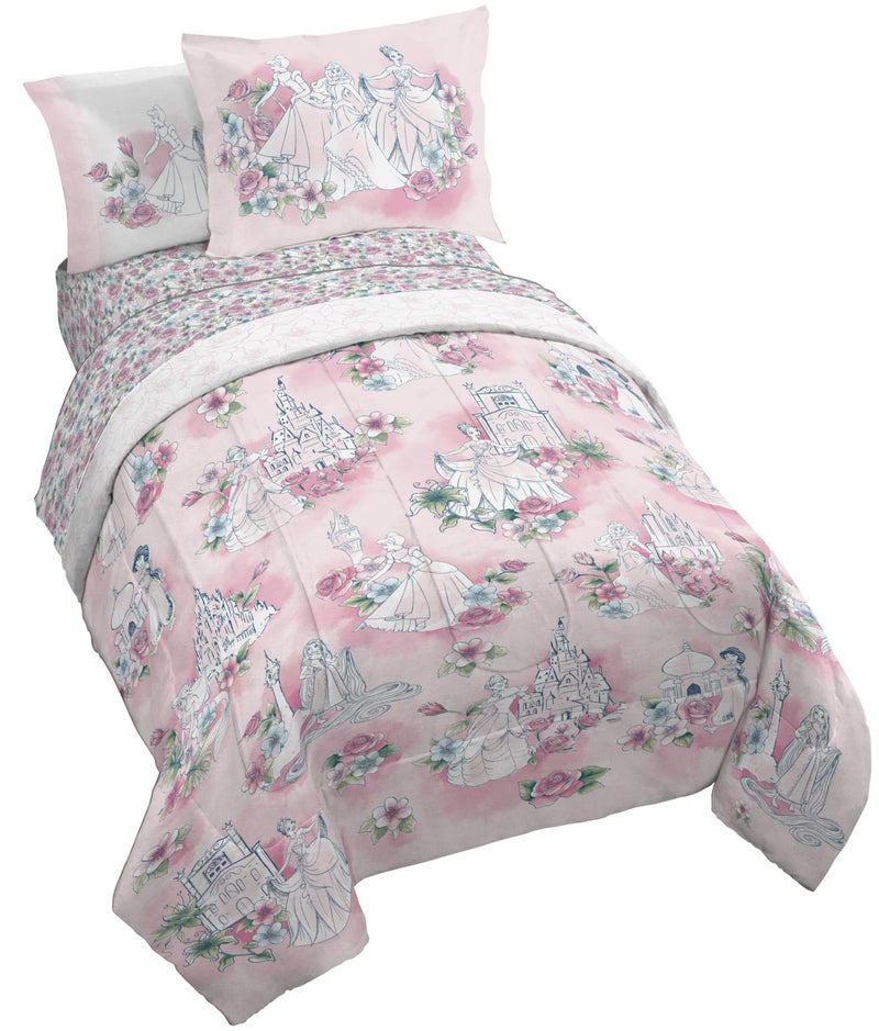 Jay Franco Kids Comforter Set Includes Sheets and Pillow Covers - Soft and Cozy Bed Set for Stylish Room Decor, Pink - Disney Princess, 5 Piece Twin Bedding - Image 1