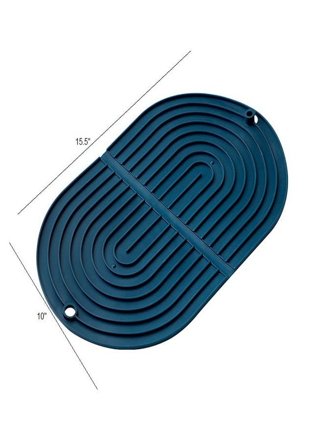 HARI® Silicone Dish Drying Mat Large Draining Mat Eco-Friendly Drainer Mat, Pot Mat Dishwasher Safe Trivet (Blue) - Image 2