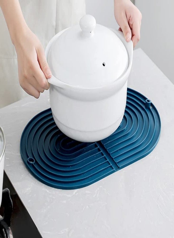 HARI® Silicone Dish Drying Mat Large Draining Mat Eco-Friendly Drainer Mat, Pot Mat Dishwasher Safe Trivet (Blue) - Image 3