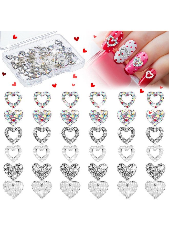 Leelosp 36 Pcs 3D Heart Nail Charms For Nail Heart Nail Rhinestone Decals Love Crystal Nail Charms Diamond Alloy Nail Gems Decorations For Women Valentine'S Day  - Image 1