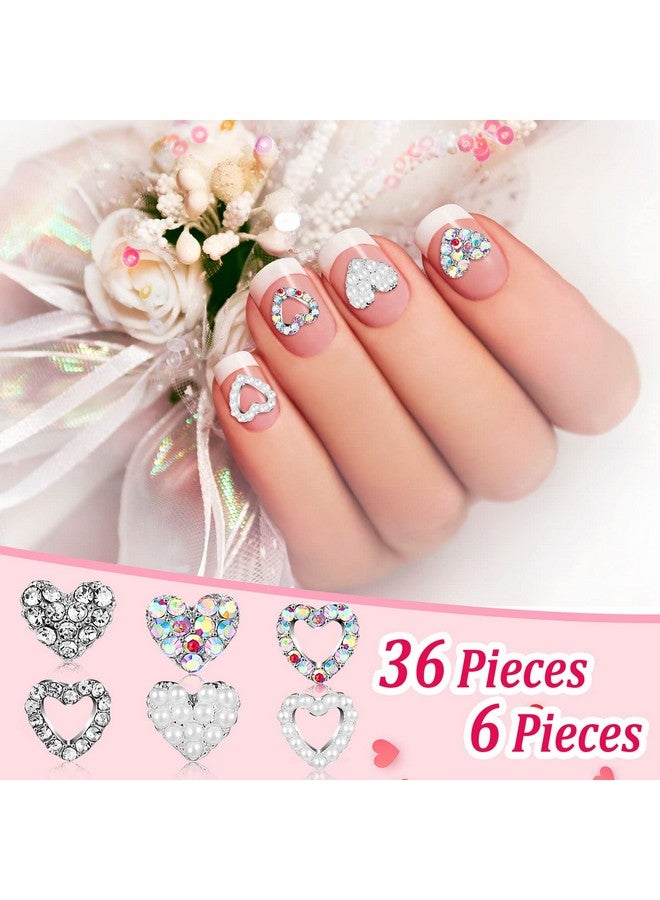 Leelosp 36 Pcs 3D Heart Nail Charms For Nail Heart Nail Rhinestone Decals Love Crystal Nail Charms Diamond Alloy Nail Gems Decorations For Women Valentine'S Day  - Image 2