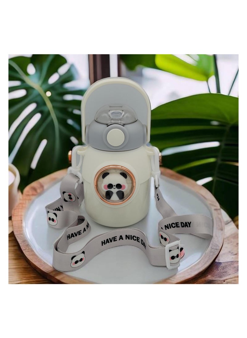 Generic Cute Thermos Water Bottle with Straw Cute 700 ML Vacuum Insulated Bottles Cartoon Panda Kitty Bear Fox 3D Leakproof Stainless Steel for Boys Girls  - Image 3