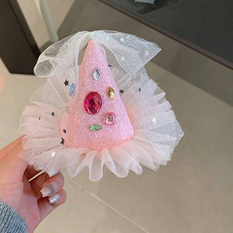 Generic Cute Birthday Hat Hair Clips For Girls Pink Christmas Hat Hairpin
