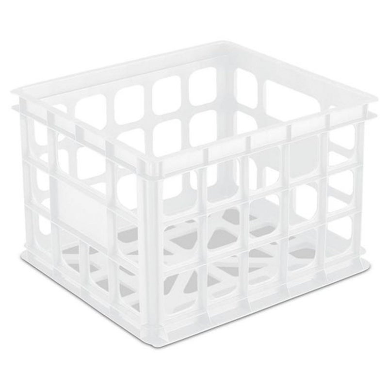 Sterilite Storage Crate Stackable Plastic Bin Open Basket with Handles Organize Home Garage Office School White 18Pack