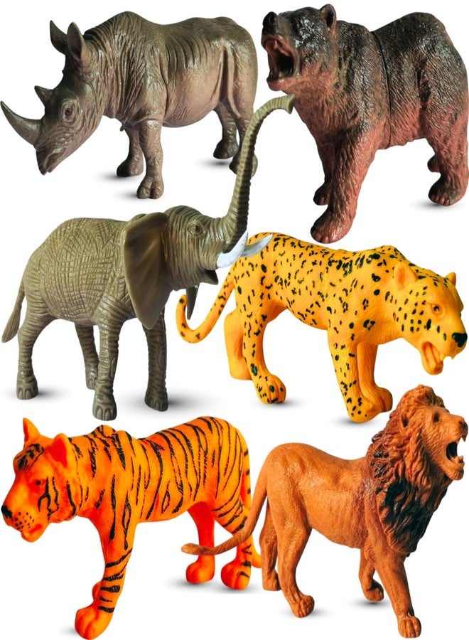 Mallexo Big Size Realistic 6 PCS Wild Jungle Animals Toys for Kids 3+ | Attractive Forest Zoo Animal Toys Action Figures Playset for Boys and Girls Birthday Gifts for Children Education & Decor Items - Image 1