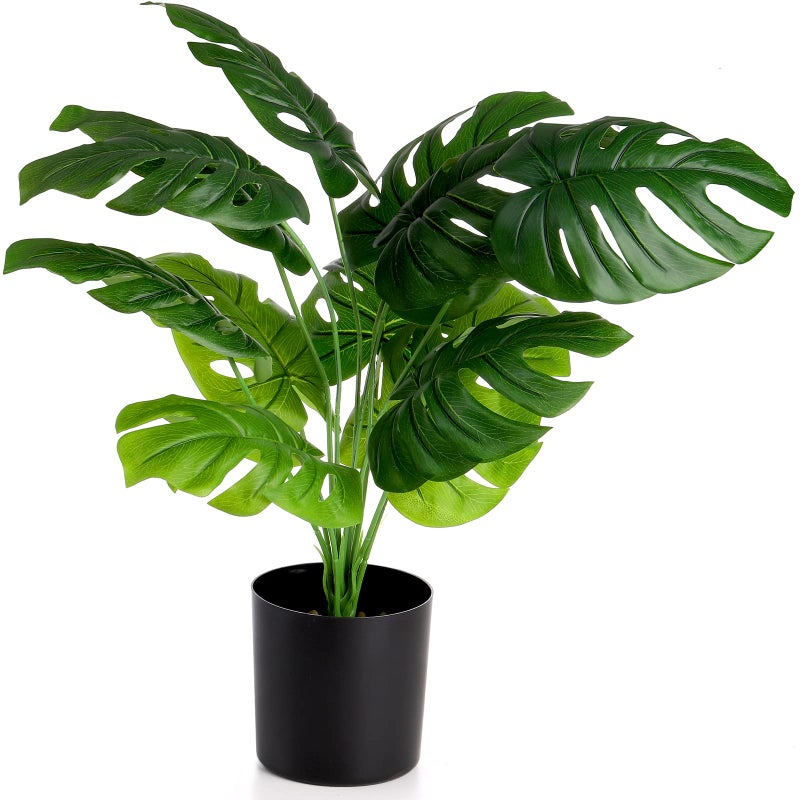 Hacaroa Large Artificial Plants Indoors Monstera Deliciosa Plant with 12 Leaves 23560cm Tall Faux Tropical Tree Leaves in Black Pot Artificial Plants Indoors in Pots for Home Office Decoration