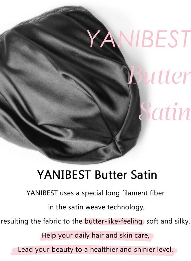 YANIBEST Silk Satin Bonnet Hair Cover Sleep Cap - Light Grey Adjustable Stay on Silk Lined Slouchy Beanie Hat for Night Sleeping - Image 4