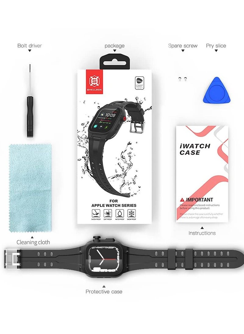 KASTWAVE - Waterproof Case for Apple Watch Series 7 45mm, 360 Full-Body Protective Case with Screen Protector, Shockproof Dustproof Waterproof Case for Apple Watch 45mm Series 7, Black - Image 1
