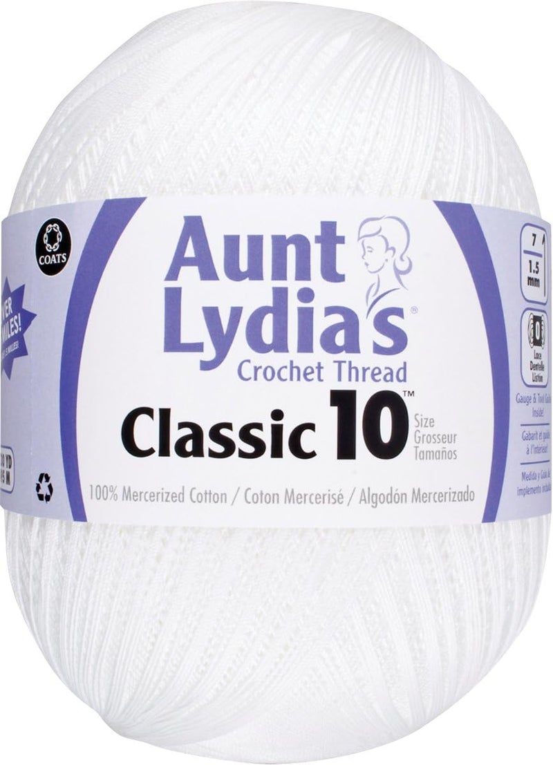 Aunt Lydia's Classic 10 White Crochet Thread - Size Jumbo, 2730 Yards