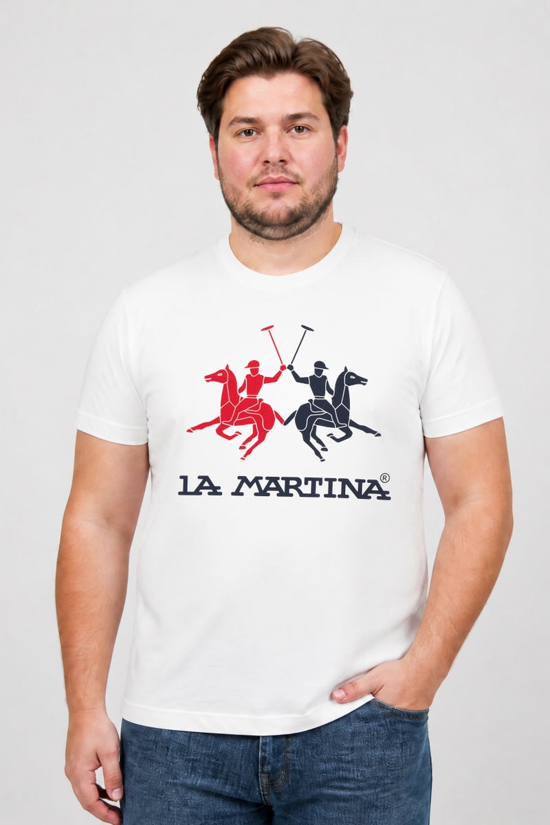 La Martina Men Crew Neck Short Sleeve Graphic Print T-Shirt, White - Image 1