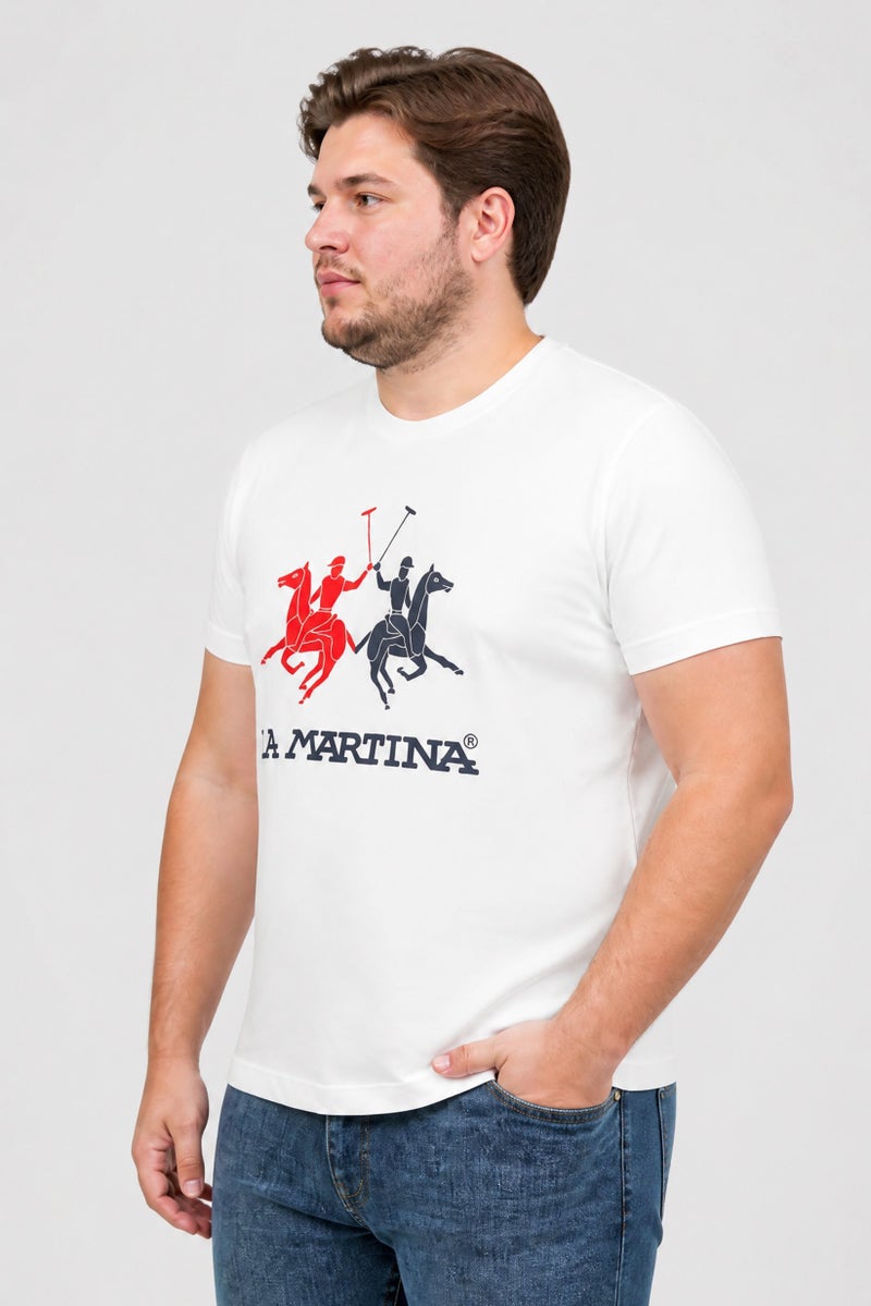 La Martina Men Crew Neck Short Sleeve Graphic Print T-Shirt, White - Image 5