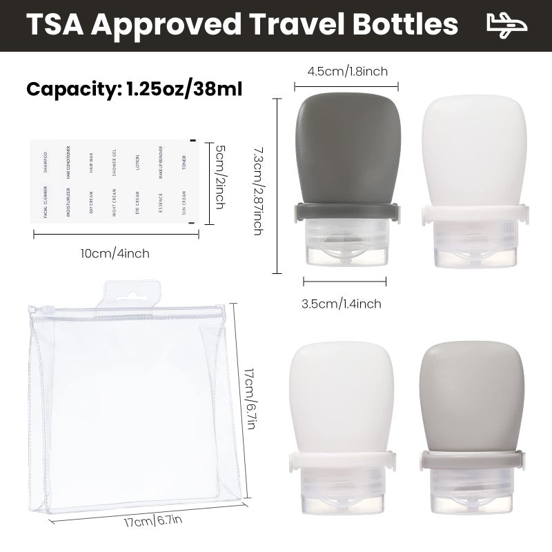 RONRONS 4 Pack 1oz TSA Approved Leakproof Silicone Travel Squeeze Bottles for Toiletries, Shampoo, Salad Dressing, Travel Essentials - Image 2
