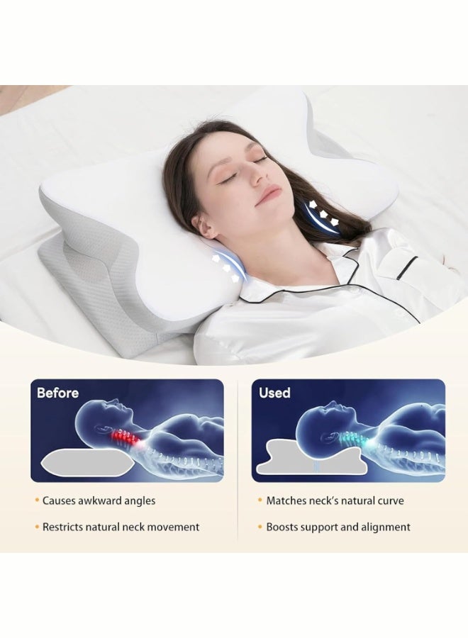 فتيرلي وسادة تخفيف الألم الفائقة لدعم الرقبة ، وسادة عنق الرحم القابلة للتعديل النوم المريح ، وسادات رغوة الذاكرة ذات الخطوط الإيرغونومية عديمة الرائحة ، وسادة سرير العظام للجانب الخلفي المعدة النوم - Image 5