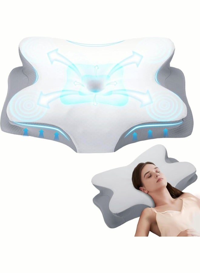 فتيرلي وسادة تخفيف الألم الفائقة لدعم الرقبة ، وسادة عنق الرحم القابلة للتعديل النوم المريح ، وسادات رغوة الذاكرة ذات الخطوط الإيرغونومية عديمة الرائحة ، وسادة سرير العظام للجانب الخلفي المعدة النوم - Image 1