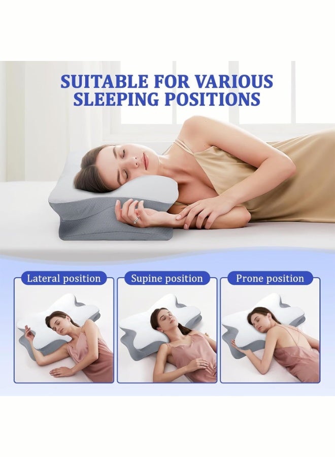 فتيرلي وسادة تخفيف الألم الفائقة لدعم الرقبة ، وسادة عنق الرحم القابلة للتعديل النوم المريح ، وسادات رغوة الذاكرة ذات الخطوط الإيرغونومية عديمة الرائحة ، وسادة سرير العظام للجانب الخلفي المعدة النوم - Image 4