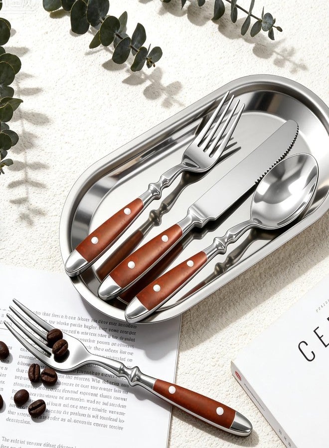 Cooluxry 20pcs Brown Silverware Set Service for 4,Vintage Flatware Set with Brown Bakelite Handle, Stainless Steel Cutlery Set, Dishwasher Safe - Image 2