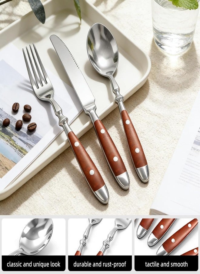 Cooluxry 20pcs Brown Silverware Set Service for 4,Vintage Flatware Set with Brown Bakelite Handle, Stainless Steel Cutlery Set, Dishwasher Safe - Image 5