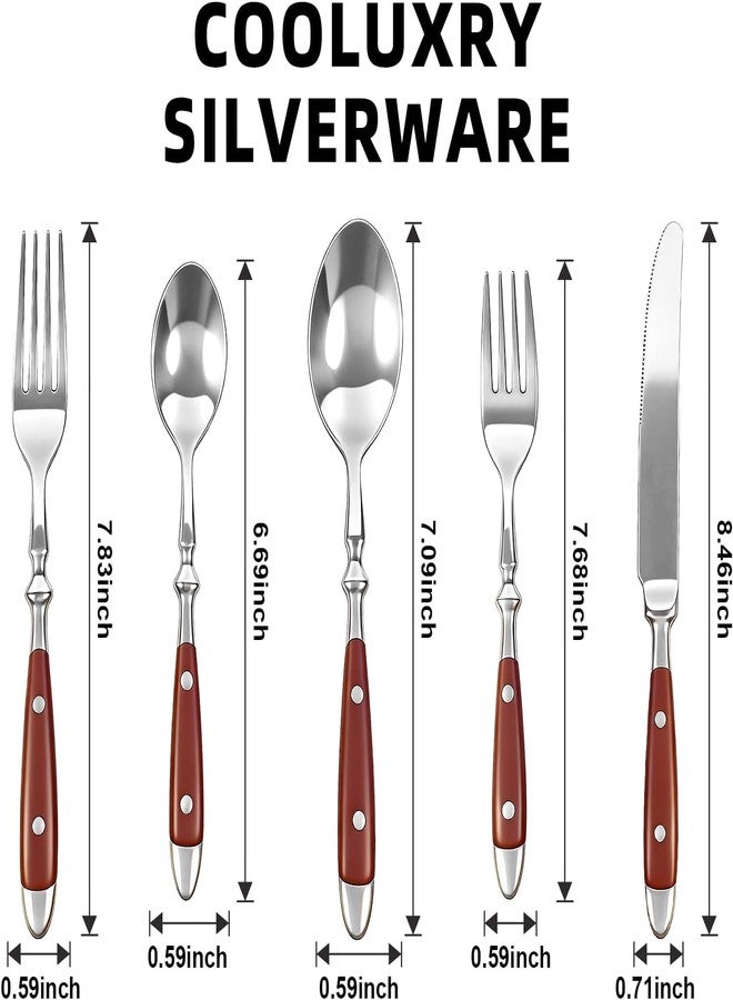 Cooluxry 20pcs Brown Silverware Set Service for 4,Vintage Flatware Set with Brown Bakelite Handle, Stainless Steel Cutlery Set, Dishwasher Safe - Image 3
