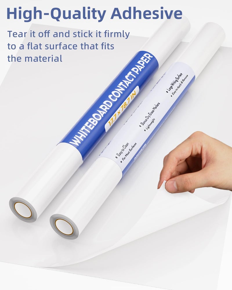 Nicpro 2 Pack Dry Erase Whiteboard Sticker Wall Decal, 17.7" X 78.7"(6.5 ft) Self-Adhesive White Board Peel Stick Paper to Do List with 6PCS Water-Based Pens for School, Office, Home, Kids Drawing - Image 3