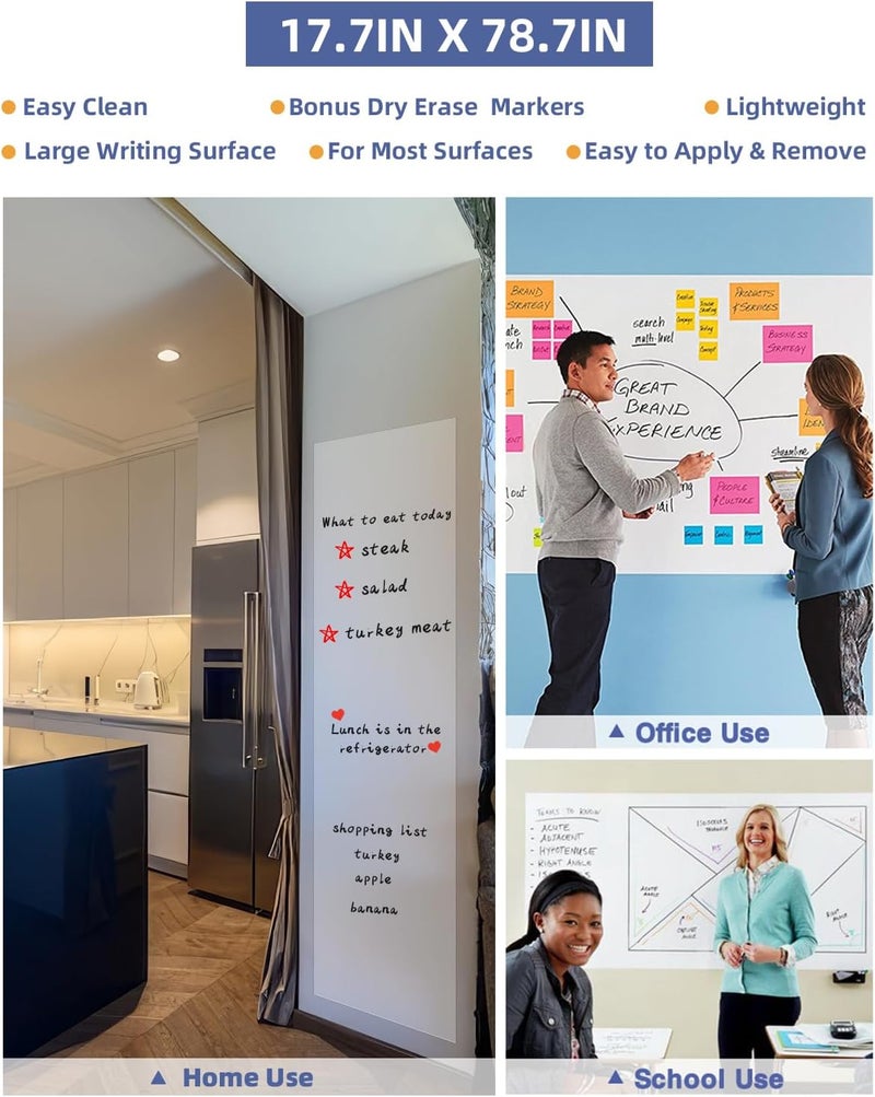 Nicpro 2 Pack Dry Erase Whiteboard Sticker Wall Decal, 17.7" X 78.7"(6.5 ft) Self-Adhesive White Board Peel Stick Paper to Do List with 6PCS Water-Based Pens for School, Office, Home, Kids Drawing - Image 2