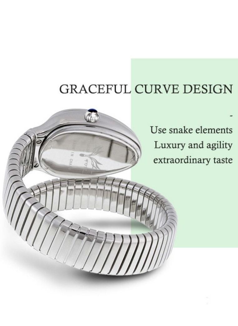 MISS FOX - Luxury Silver Snake Watches Women Fashion Brands MISSFOX Diamond Quartz WristWatch Waterproof AAA Clock Lady Hot Gift - Image 1