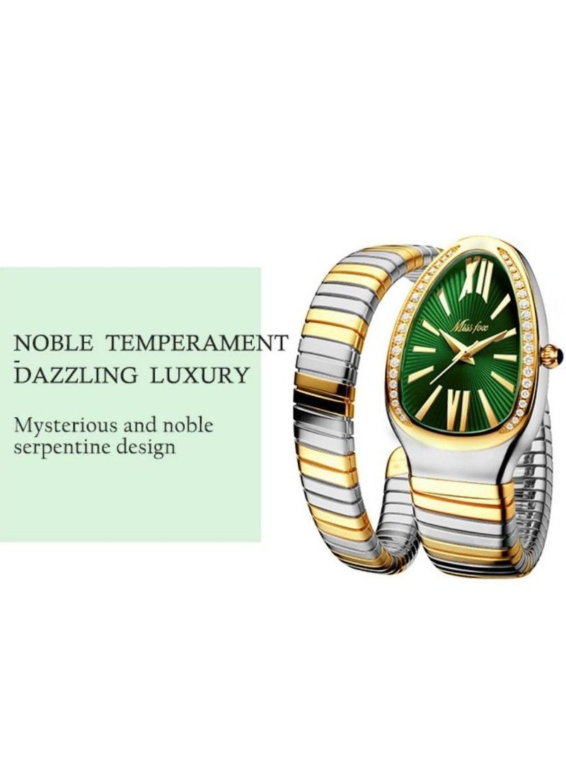 MISS FOX - Luxury Silver Snake Watches Women Fashion Brands MISSFOX Diamond Quartz WristWatch Waterproof AAA Clock Lady Hot Gift - Image 1