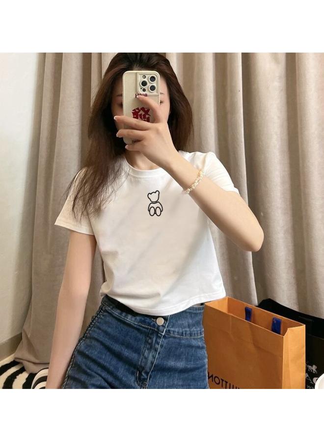 Song Feng Ya New Cotton Shoulder Short T-shirt Women's Summer Design Sense Short Sleeve Loose White High Waist T-shirt Top 