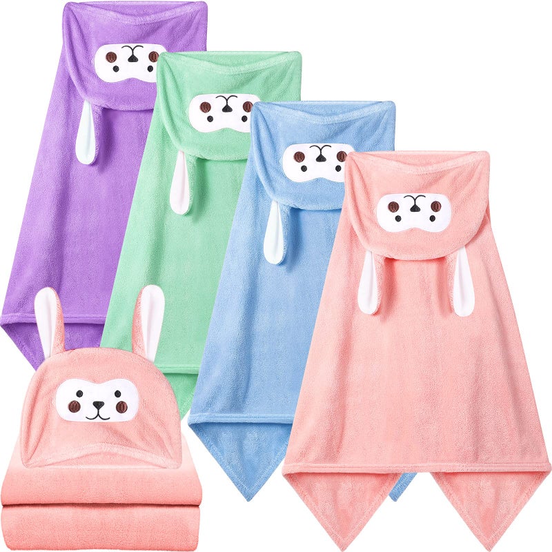 Kenning 4 Pack 28 x 55 Inch Toddler Baby Towels with Hood Kids Bath Towels for Boy Girl Absorbent Thick Soft Large Size 4 Colors