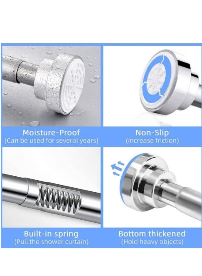 Shower Curtain Rod, 85-140cm Adjustable Tension Spring,Telescopic Curtain Pole Stainless Steel Extendable Clothes Rail Extendable Pole,No Drilling - Image 5