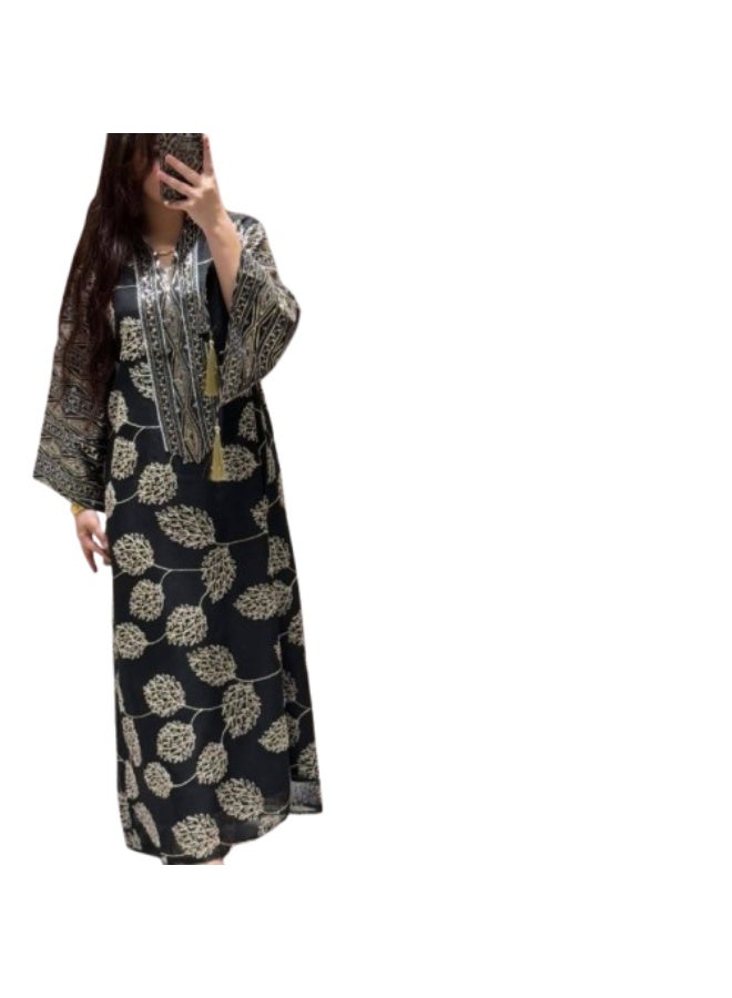 عباية نسائية مطرزة هند ميد – خامة كتان إسباني مستورد – عباية خروج ومناسبات – متوفرة بمقاسين 1 و2 مقاس 1: مناسب من 60 إلى 85 كجم مقاس 2: مناسب من 85 إلى 120 كجم - Image 1