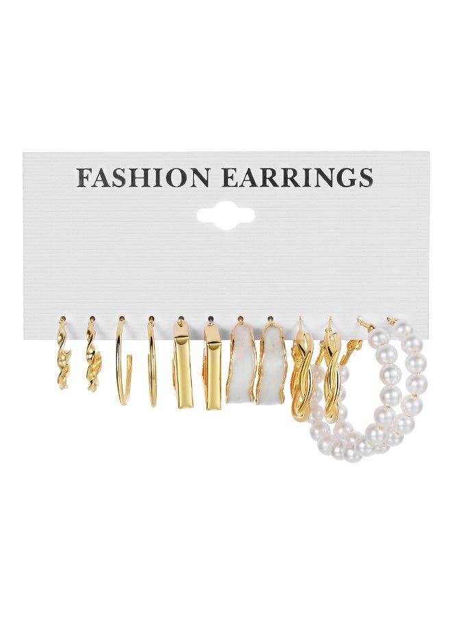 6Pcs Gold Plated Earring Set - Trendy Minimalist Earrings, Suitable for Party & Casual Outfits, Must-Have Jewelry - Image 1