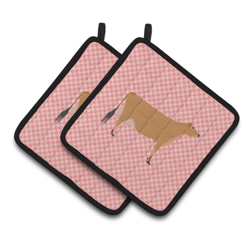 Caroline's Treasures ""Caroline's Treasures Jersey Cow Pink Check Decorated Pot Holder  7.5"""" x 7.5""""""