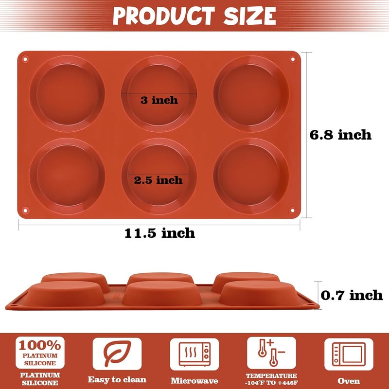 Sakolla 3 Pack Muffin Top Pans, 6 Cavities Silicone Egg Molds for Breakfast Sandwiches, Whoopie Pies, Hamburger Bun, English Muffins, Tarts, Corn Bread (Brick Red) - Image 3