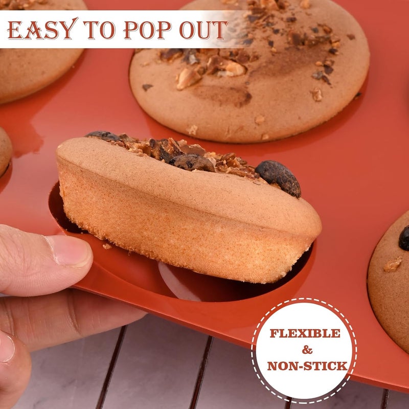 Sakolla 3 Pack Muffin Top Pans, 6 Cavities Silicone Egg Molds for Breakfast Sandwiches, Whoopie Pies, Hamburger Bun, English Muffins, Tarts, Corn Bread (Brick Red) - Image 4