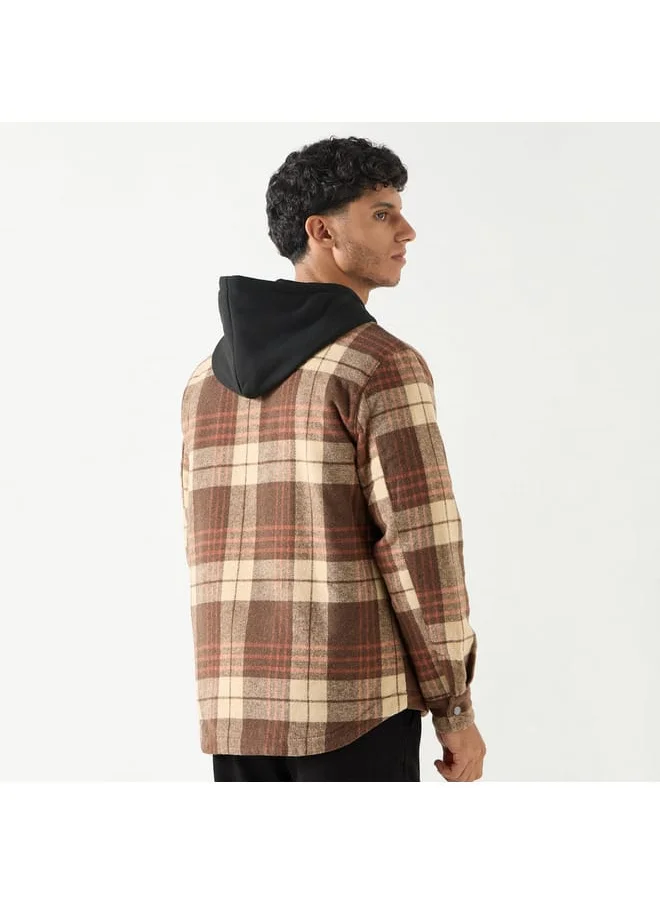 Lee Cooper Lee Cooper Checked Oversized Hooded Jacket with Button Closure