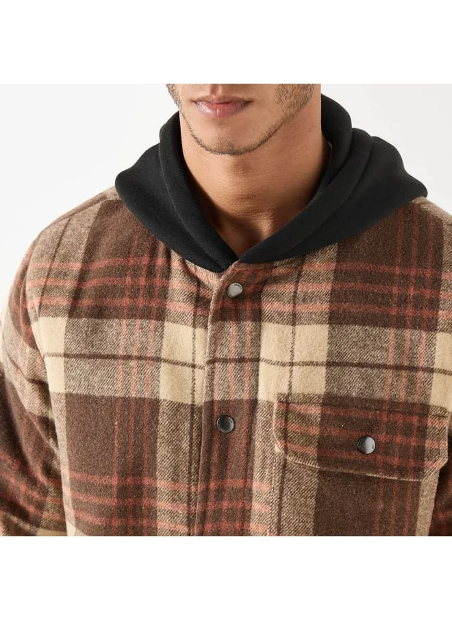 Lee Cooper Lee Cooper Checked Oversized Hooded Jacket with Button Closure