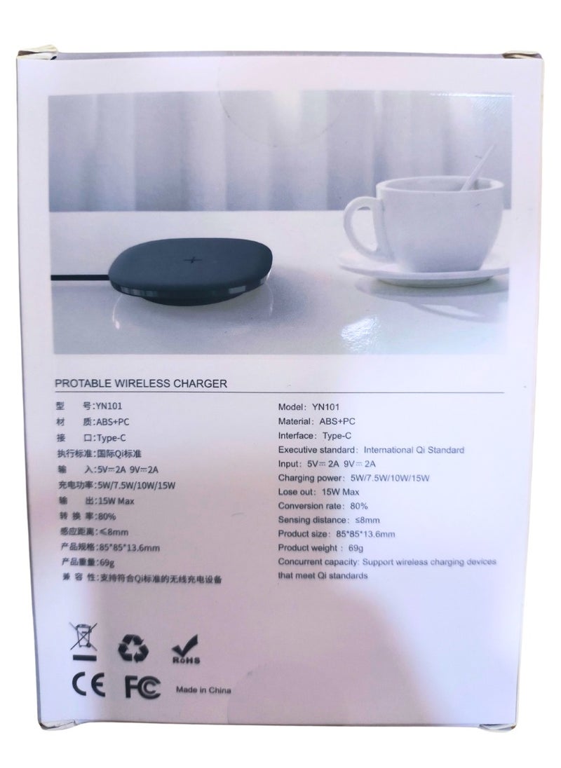KyraTech - Portable 15W Wireless Charger, Fast Charging Pad for Qi-Enabled Phones, Compact and Sleek Design - Image 1